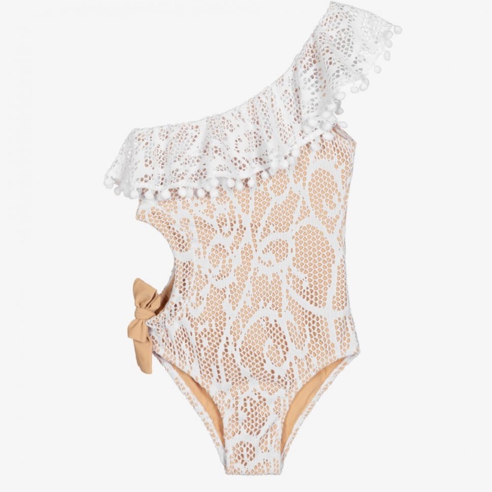 Nessi Byrd white lace one shoulder bathing suit size 8 - like new